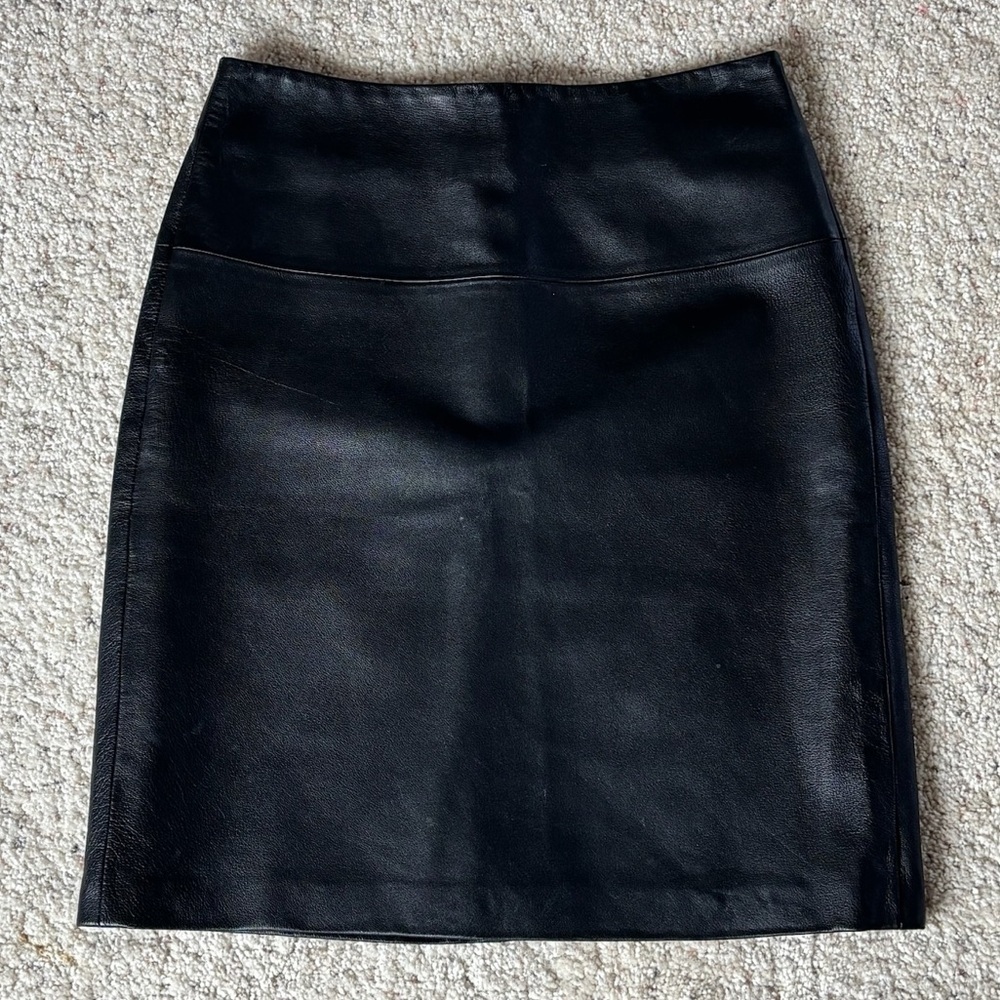 Maxfield Parrish Authentic Classic Black 100% Leather Pencil Skirt Sz M